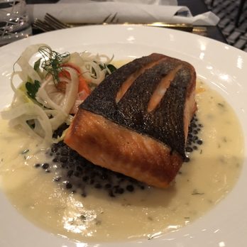 Gordon Ramsay Hell's Kitchen - Crispy Skin Salmon - beluga lentils, shaved fennel salad, citrus herb beurre blanc. - Steakhouses Near Me - Stateline, Nevada Gordon Ramsay Hell's Kitchen - Crispy Skin Salmon - beluga lentils, shaved fennel salad, citrus herb beurre blanc. - Steakhouses Near Me - Stateline, Nevada