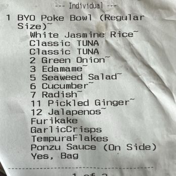Lei'd Island Kitchen - 7/25/26 Receipt listing my topping choices - Hawaiian Near Me - Vienna, Virginia Lei'd Island Kitchen - 7/25/26 Receipt listing my topping choices - Hawaiian Near Me - Vienna, Virginia