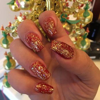 Nail Circle - Red #27 and some gold glitz - Nail Salons Near Me - Lake Zurich, Illinois Nail Circle - Red #27 and some gold glitz - Nail Salons Near Me - Lake Zurich, Illinois