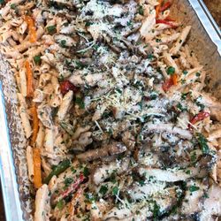 The Chef & The Planner - Drop Off Catering: Rasta Pasta with Jerk Chicken and Creamy Rose Sauce