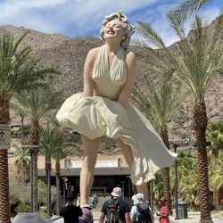 Tesla Supercharger - Marilyn Monroe statue near the charger.