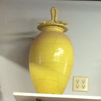 Shadyside Pottery - Yellow crackle Raku Ginger Jar 30" $600 - Art Galleries Near Me - New Orleans, Louisiana Shadyside Pottery - Yellow crackle Raku Ginger Jar 30" $600 - Art Galleries Near Me - New Orleans, Louisiana