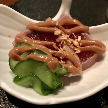 Wakuriya - Big eye tuna appetizer with cashew soy sauce and sliced cucumber. - Japanese Near Me - San Mateo, California
