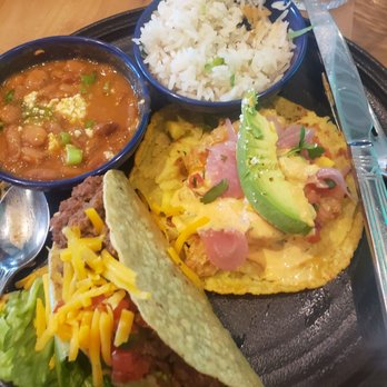 Tejas - 2 tacos with rice and beans. Crispy beef taco and fish taco. - Mexican Near Me - Dallas, Texas Tejas - 2 tacos with rice and beans. Crispy beef taco and fish taco. - Mexican Near Me - Dallas, Texas