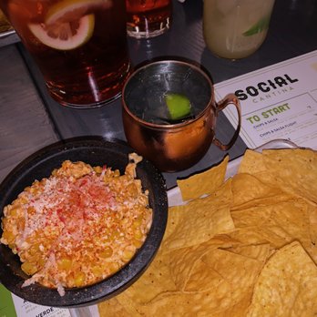 Social Cantina - mexican street corn (off the cob) with mexican mule - Tacos Near Me - Bloomington, Indiana Social Cantina - mexican street corn (off the cob) with mexican mule - Tacos Near Me - Bloomington, Indiana