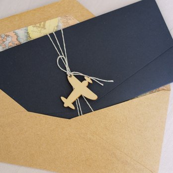 Paper Mint Press  - Super cute wooden plane cutout, with white and mint twine, wrapped around the boarding pass envelope - Printing Services Near Me - Tustin, California
