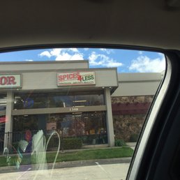 a view of a store from inside a car