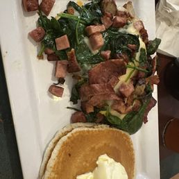 Meat Lovers Omelet added Spinach, and pancakes.