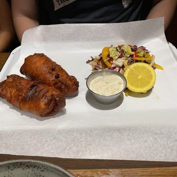 Reunion Kitchen + Drink - Beer Battered Fish & Chips - bigger than the pieces look here and very flavorful. - New American Near Me - Laguna Beach, California Reunion Kitchen + Drink - Beer Battered Fish & Chips - bigger than the pieces look here and very flavorful. - New American Near Me - Laguna Beach, California