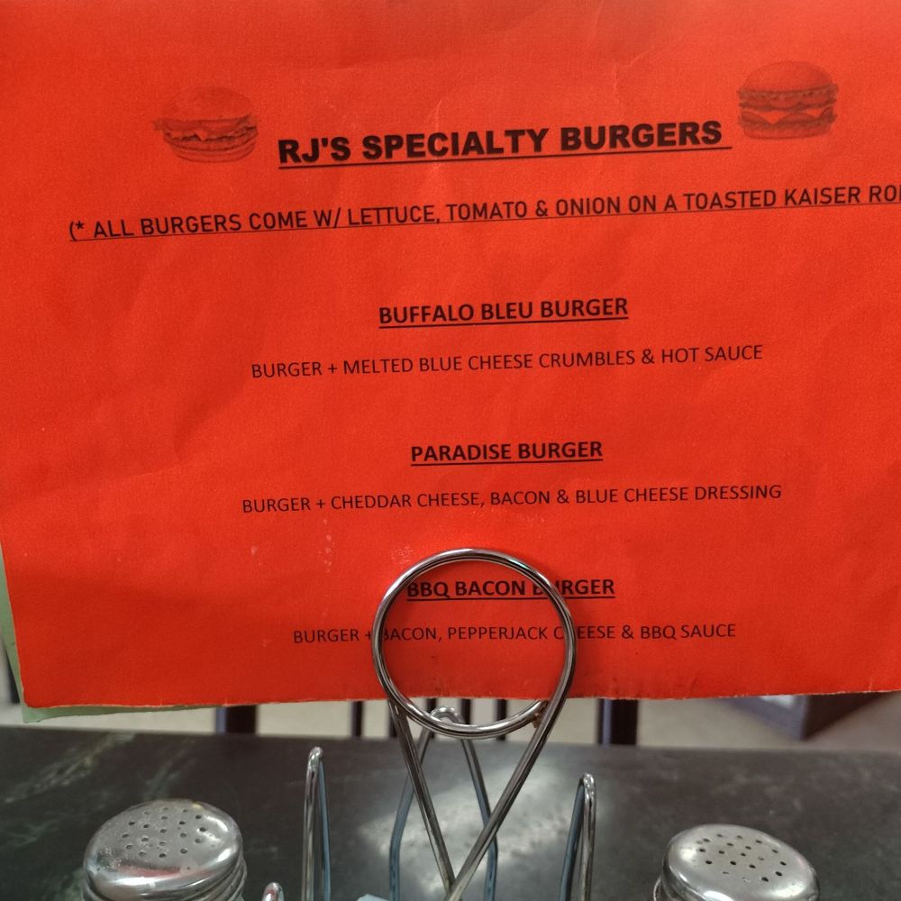 RJ's Cafe - Burger menu on table @ RJ's Cafe/ North Collins NY - Cafes Near Me - North Collins, New York RJ's Cafe - Burger menu on table @ RJ's Cafe/ North Collins NY - Cafes Near Me - North Collins, New York