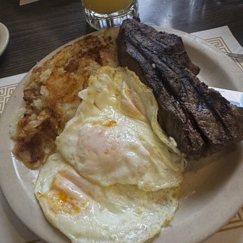 Potatoes eggs and steak. so bomb