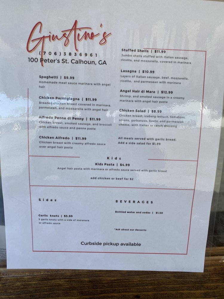 GUSTINO’S Updated August 2024 100 Peters St, Calhoun,