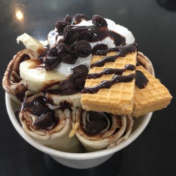 Let's Roll Ice Cream - 1. Cup of Monkey Madness Ice Cream Roll Can't go wrong with this but you can add peanut butter! - Ice Cream & Frozen Yogurt Near Me - Irving, Texas Let's Roll Ice Cream - 1. Cup of Monkey Madness Ice Cream Roll Can't go wrong with this but you can add peanut butter! - Ice Cream & Frozen Yogurt Near Me - Irving, Texas