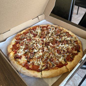 Pizza By Georgios - Large pizza, pepperoni, sausage, onion, and mushroom and bacon $32 - Pizza Near Me - South Gate, California Pizza By Georgios - Large pizza, pepperoni, sausage, onion, and mushroom and bacon $32 - Pizza Near Me - South Gate, California