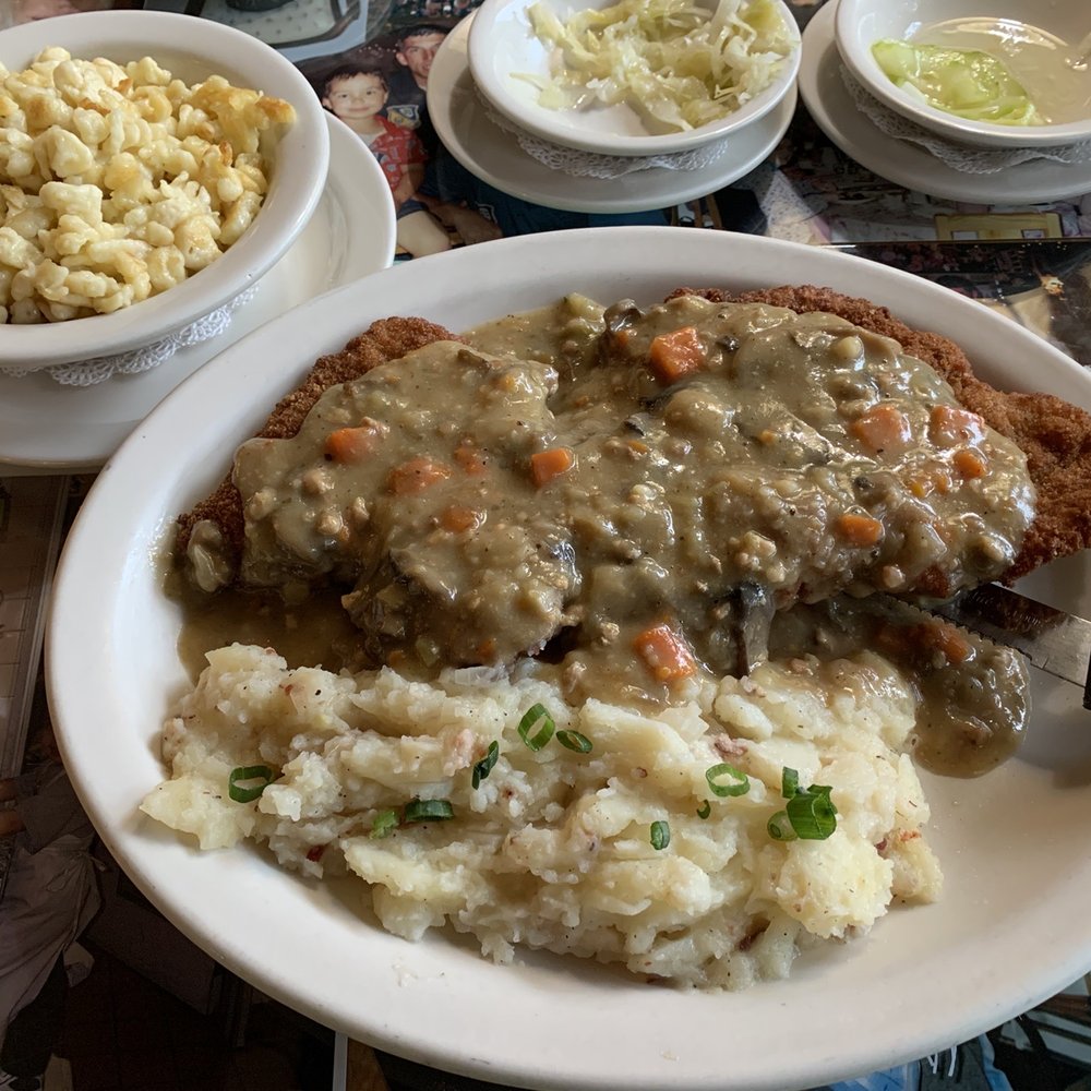 Sebastian's Schnitzelhaus - Jager Schnitzel with Potato Salad - German Near Me - Wrightstown, New Jersey Sebastian's Schnitzelhaus - Jager Schnitzel with Potato Salad - German Near Me - Wrightstown, New Jersey