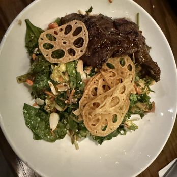 Burtons Grill & Bar - Thai steak salad - with lotus root crisps - New American Near Me - Mount Pleasant, South Carolina Burtons Grill & Bar - Thai steak salad - with lotus root crisps - New American Near Me - Mount Pleasant, South Carolina