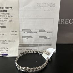 Bracelet and ring that are unwearable and the charge to fix it the first time. Bracelet and ring that are unwearable and the charge to fix it the first time.
