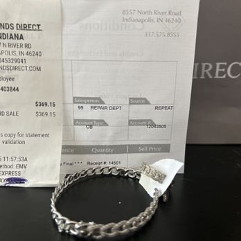 Diamonds Direct - Bracelet and ring that are unwearable and the charge to fix it the first time. - Jewelry Near Me - Indianapolis, Indiana Diamonds Direct - Bracelet and ring that are unwearable and the charge to fix it the first time. - Jewelry Near Me - Indianapolis, Indiana