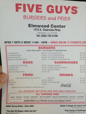 Menu photo 2 Five Guys Harahan, LA Menu photo 2 Five Guys Harahan, LA