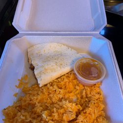 Ricardos Taco Truck - Half of my steak quesadilla and rice. Yummy!