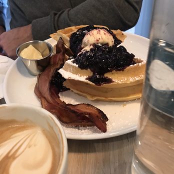 Forthright - Waffle stack with delicious bacon - Cafes Near Me - Austin, Texas Forthright - Waffle stack with delicious bacon - Cafes Near Me - Austin, Texas