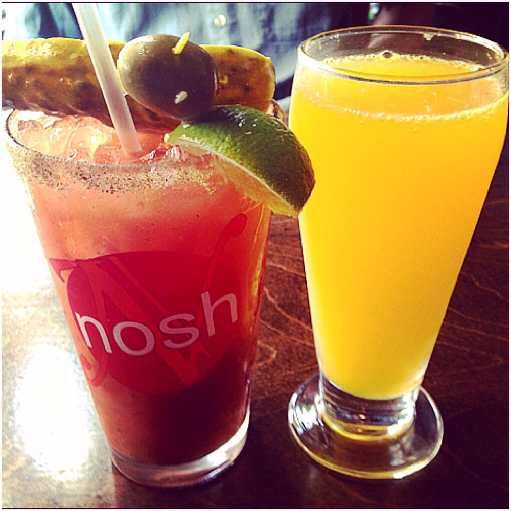 Nosh - Spicy Bloody Mary and a Mimosa = Breakfast of Champions! - New American Near Me - Geneva, Illinois Nosh - Spicy Bloody Mary and a Mimosa = Breakfast of Champions! - New American Near Me - Geneva, Illinois