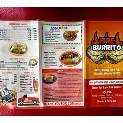 Menu @ Fire Burrito. 342 Irving Park Rd, Roselle, IL Authentic Mexican Cuisine. Nice & Friendly Service. Great Mexican Food! Cool!