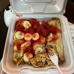 Strawberry Banana Nutella Crepes but they didn't put on the Nutella!!!