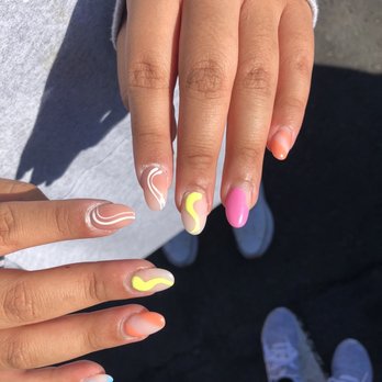 Megan's Nails Salon - The pointer fingers were "fixed" using pink powder when the other nails were originally done using white. - Nail Salons Near Me - Hayward, California