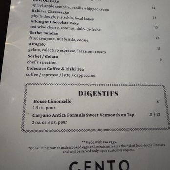 Cento - Menu - Italian Near Me - Madison, Wisconsin