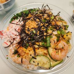 Pokebowl custom 2 proteins shrimp and salmon