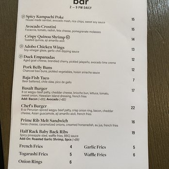 Basalt - Bar Menu (11/2020) - New American Near Me - Honolulu, Hawaii Basalt - Bar Menu (11/2020) - New American Near Me - Honolulu, Hawaii