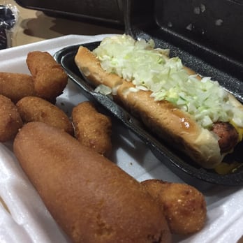 Cook Out - Hotdog with slaw, corn dog and hush puppies - Fast Food Near Me - Atlanta, Georgia