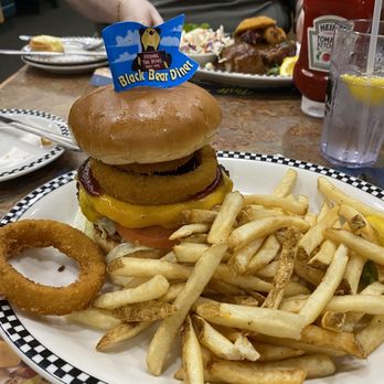Black Bear Diner New Braunfels - Western BBQ Burger* (1230 cals.) and the last onion ring. - Diners Near Me - New Braunfels, Texas