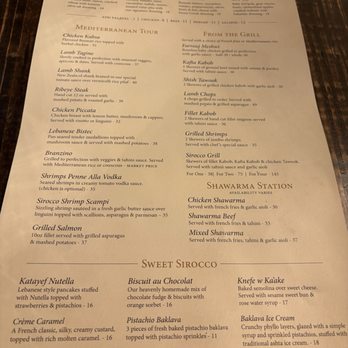 Sirocco Mediterranean Restaurant & Lounge - Menu - May 2025 - Mediterranean Near Me - Pembroke Pines, Florida