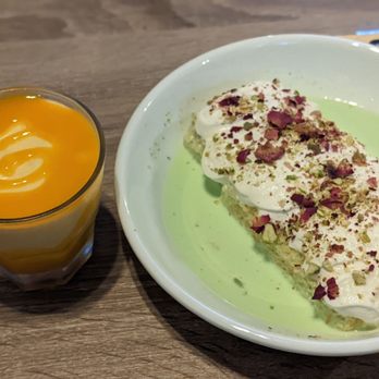 Mumbaikar Indian Restaurant and Bar - Mango mousse (Mother's Day special) and pistachio tres leches cake. - Indian Near Me - Toronto, Ontario