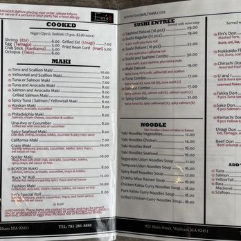 Fin's Sushi & Grill - Menu - Sushi Bars Near Me - Waltham, Massachusetts Fin's Sushi & Grill - Menu - Sushi Bars Near Me - Waltham, Massachusetts