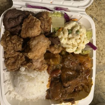 Mark's Place - Special lunch box with beef stew, teriyaki beef, and Korean fried chicken. - Hawaiian Near Me - Lihue, Hawaii Mark's Place - Special lunch box with beef stew, teriyaki beef, and Korean fried chicken. - Hawaiian Near Me - Lihue, Hawaii