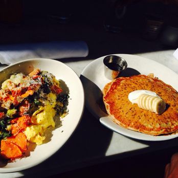 True Food Kitchen - Veggie Scramble and Quinoa Johnny Cakes - Vegetarian Near Me - Pasadena, California True Food Kitchen - Veggie Scramble and Quinoa Johnny Cakes - Vegetarian Near Me - Pasadena, California