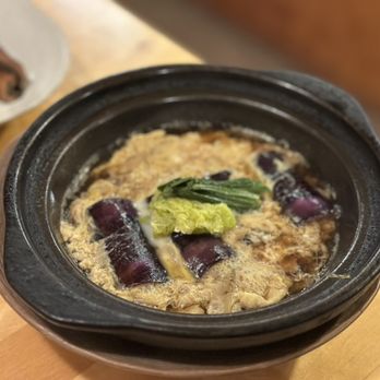 Hachi Ju Hachi - Agenasu Yanagawa hu (deep fried eggplant, lightly cooked with burdock root and egg in light broth) - Japanese Near Me - Saratoga, California Hachi Ju Hachi - Agenasu Yanagawa hu (deep fried eggplant, lightly cooked with burdock root and egg in light broth) - Japanese Near Me - Saratoga, California