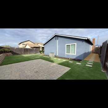 HomeTurf - Back yard turf with pavers and walk way to the front - Landscaping Near Me - El Cajon, California