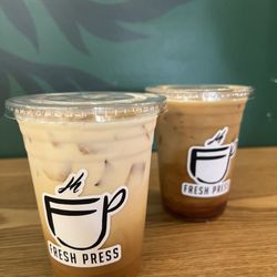 Fresh Press Coffee Bar - Homemade Iced Salted Caramel Macchiato and Iced Americano Misto