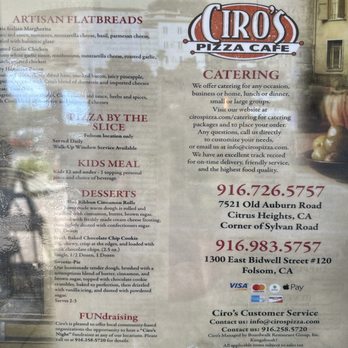 Ciro’s Pizza Cafe - Menu - Desserts Near Me - Folsom, California