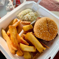 Bar-B-Que Wagon - BBQ beef sandwich plate with fries and slaw