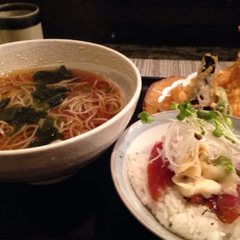 Inaba Restaurant - Dinner combination with soba noodle, tempura and tuna rice bowl. - Japanese Near Me - Torrance, California