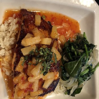 George's Restaurant - Oxford - Sweet Thai Salmon on Bedford rice with wilted spinach and onion. Awesome restaurant!!! - Pizza Near Me - Oxford, North Carolina