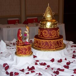 Dublin Cake Cottage - Gold Dome made from Rice Crispies Treats and Gold Foil on top of cake