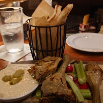 Seasons 52 - Lemon hummus and grilled artichokes appetizer. OMG. So good. - New American Near Me - Mclean, Virginia