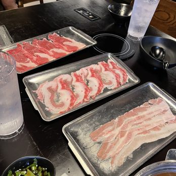 Shabuya - meat from left to right: not sure what the first one was, beef toro, pork belly - Soup Near Me - Milpitas, California Shabuya - meat from left to right: not sure what the first one was, beef toro, pork belly - Soup Near Me - Milpitas, California