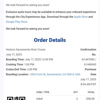 City Cruises - July 17 receipt - American Near Me - Sacramento, California